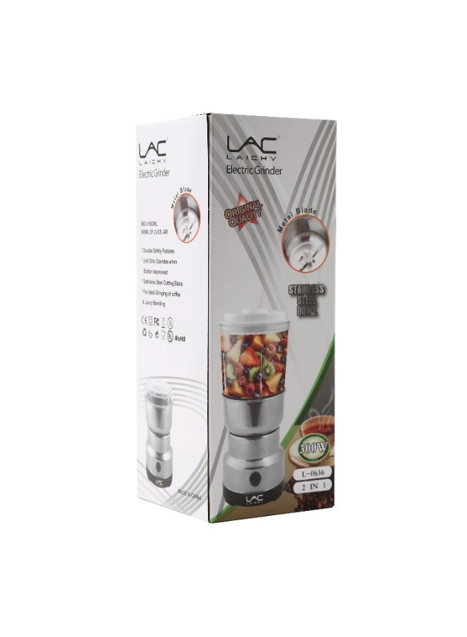 LAC LAICHY 2-in-1 Mini Blender & Coffee Grinder, Electric Food Processor with 2 Cups & Blades, 304 Stainless Steel, for Smoothies, Baby Food, Spices, Nuts - Image 5