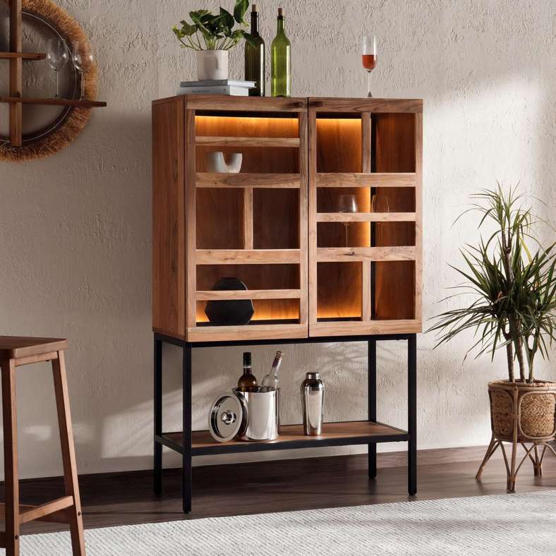 Pan Home MIRAGE BAR CABINET VENEER - NATURAL & BLACK - Image 1