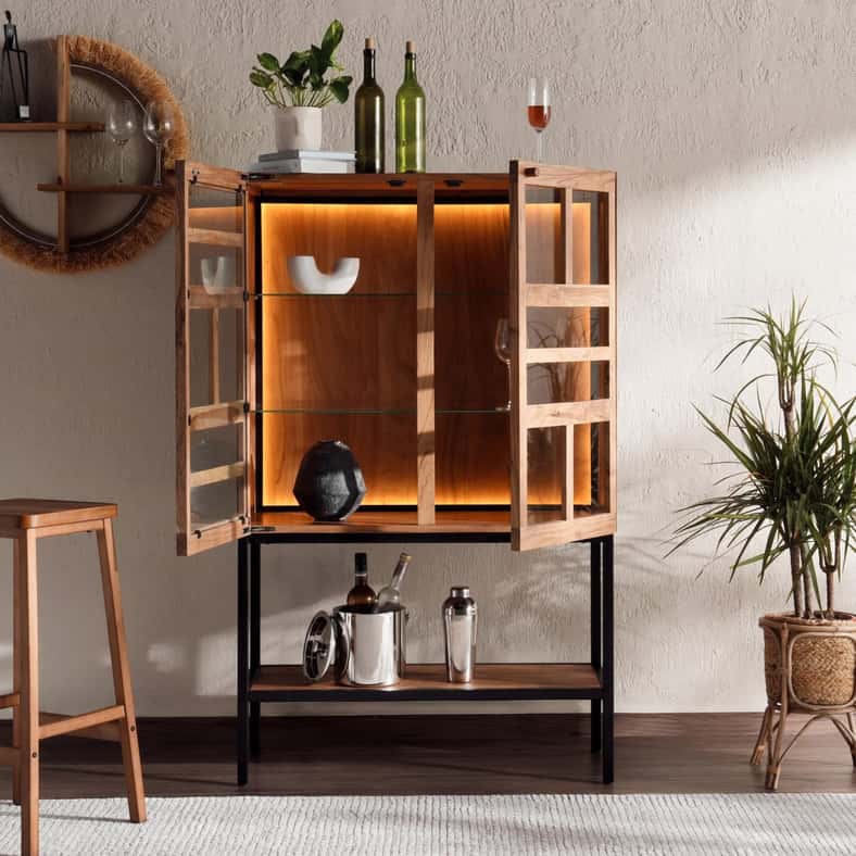 Pan Home MIRAGE BAR CABINET VENEER - NATURAL & BLACK - Image 4