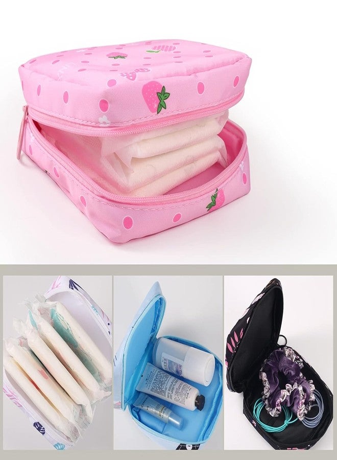 SHOPER ZONE Sanitary Napkin Storage Bag, Portable Coin Purse, Makeup Bag for Women Girls (Pink Strawberry, Cactus, Unicorn, Black Fox, Blue Kitten) - Image 3