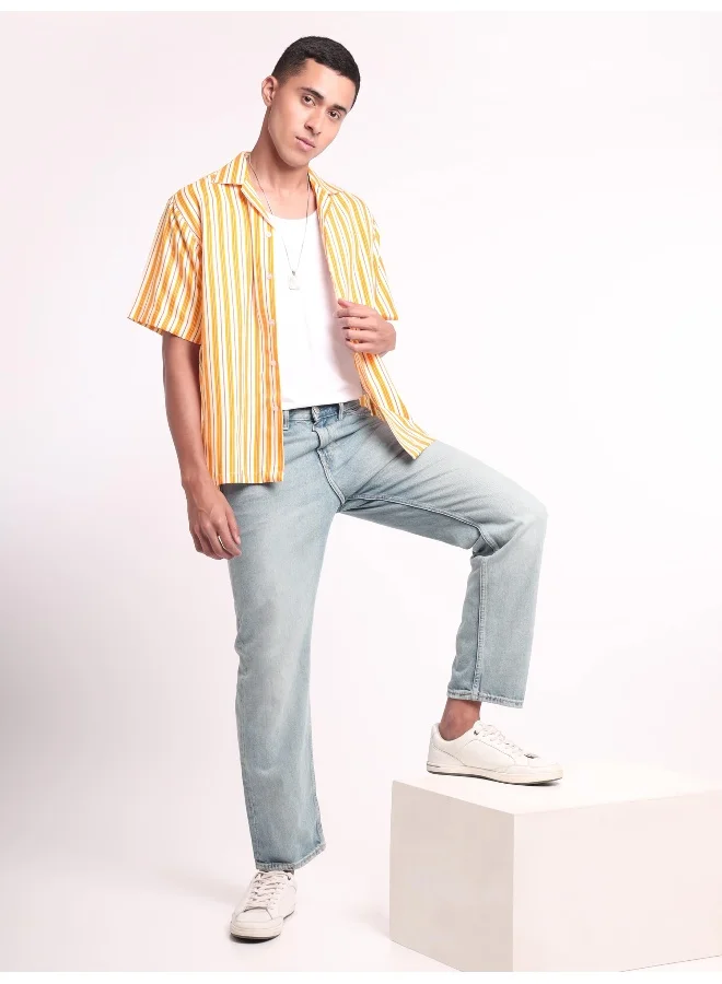 Beyoung Half Sleeve Striped Hawaiian Shirt for Men Multicolour