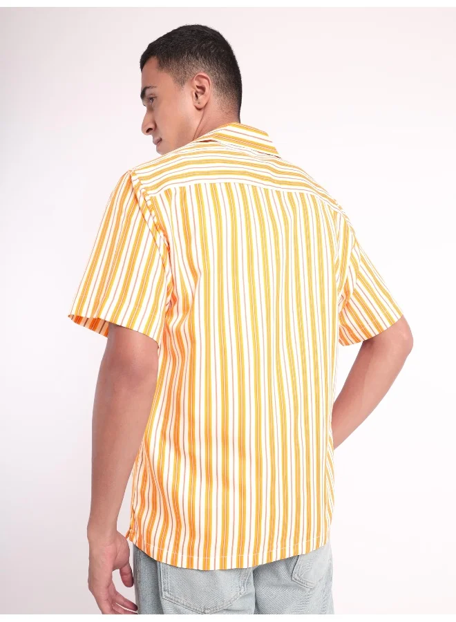 Beyoung Half Sleeve Striped Hawaiian Shirt for Men Multicolour