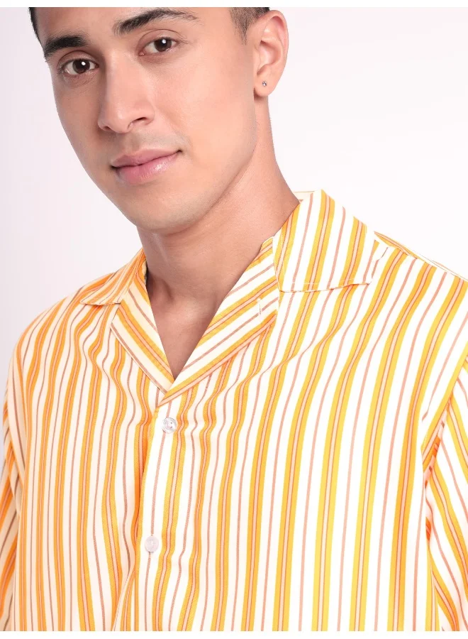 Beyoung Half Sleeve Striped Hawaiian Shirt for Men Multicolour