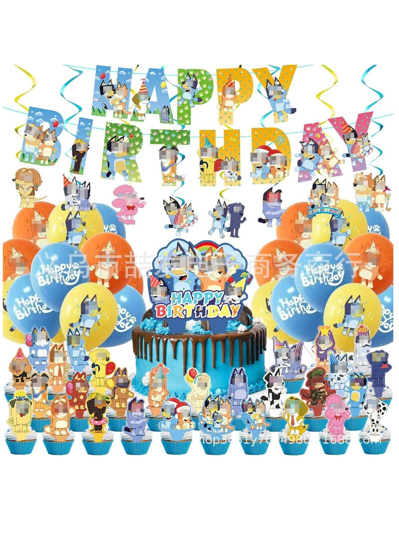 Tamona Bluey Themed Party Decoration Set for Kids, Bluey & Bingo with Friends Cartoon Themed Birthday Set -64pcs. 