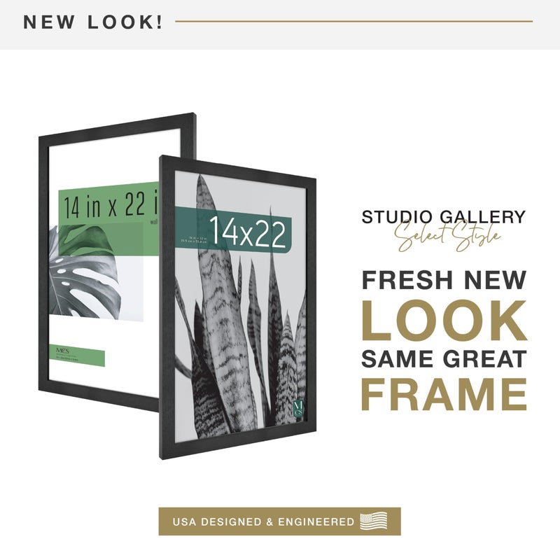 MCS Studio Gallery 14x22 Poster Frame Black Woodgrain Engineered Wood, Vertical & Horizontal Wall Hanging Large Picture Frame for Photos, Posters & Art Prints (1-Pack) - Image 2