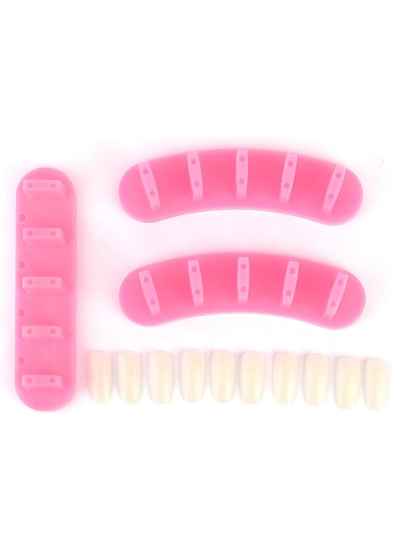 Rolabling 3pcs False Nail Art Tips Practice Display Stand Tool with 10 pcs False Nail Tips for Gel Nail Polish DIY Nail Training Tools Rose display stand 