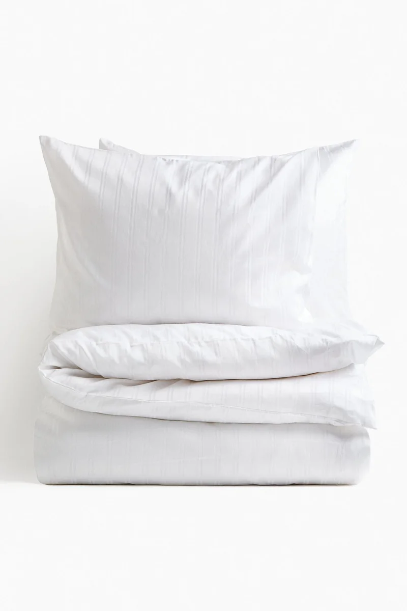 اتش اند ام طقم غطاء لحاف مقاس دبل/ كينج من قطن الساتين