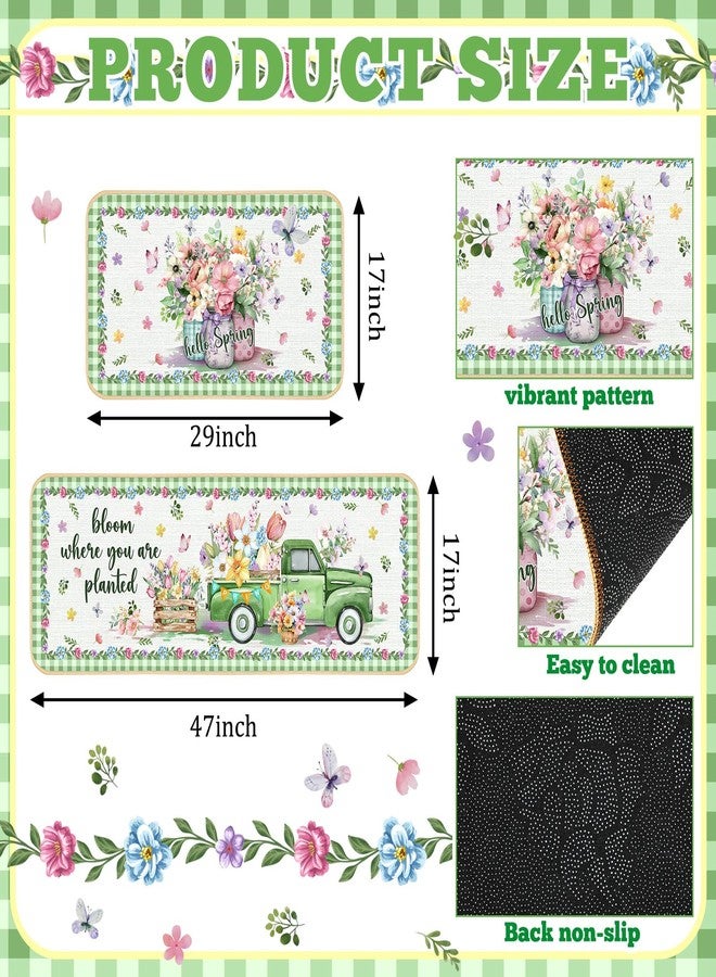 Suttmin 2 Pcs Spring Kitchen Rugs and Mats Bloom Where You are Planted Flower Jar Rugs Watercolor Mat for Spring Holiday Decor, 17 x 29 Inch, 17 x 47 Inch(Flower Truck) - Image 3