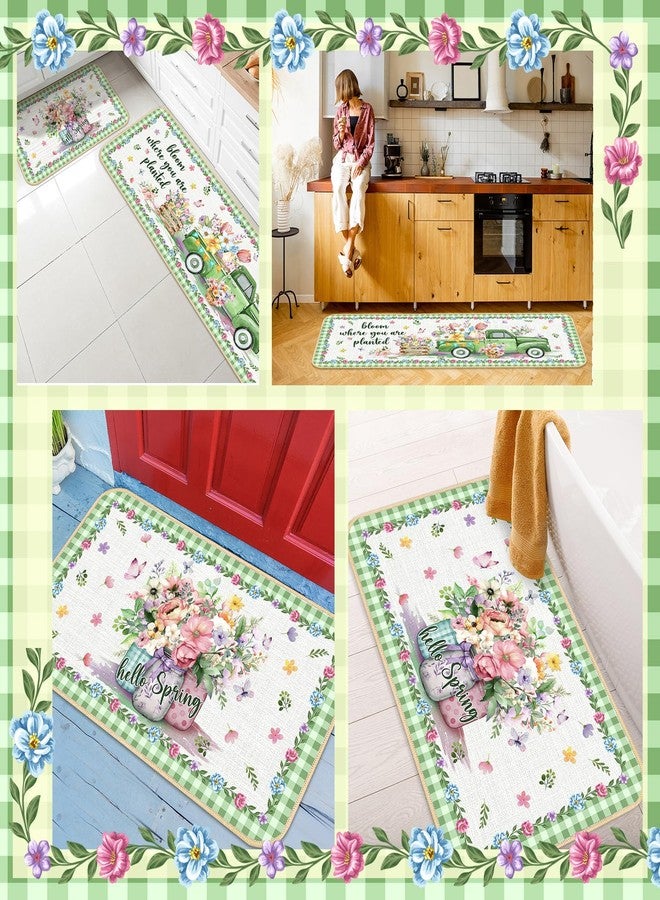 Suttmin 2 Pcs Spring Kitchen Rugs and Mats Bloom Where You are Planted Flower Jar Rugs Watercolor Mat for Spring Holiday Decor, 17 x 29 Inch, 17 x 47 Inch(Flower Truck) - Image 5