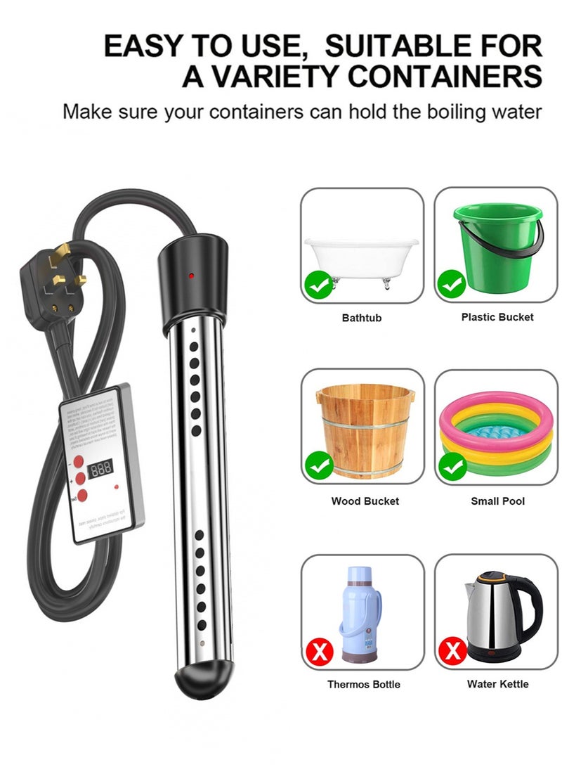 Sisily Immersion Water Heater, 1500W 220V with Timer Auto Shut Off, Digital Thermostat & 304 Stainless Steel Guard, Double Safety Protection Submersible Heater for Bucket, Bathtub, Small Pool (Not for Thermos/Water Kettle) - Image 4