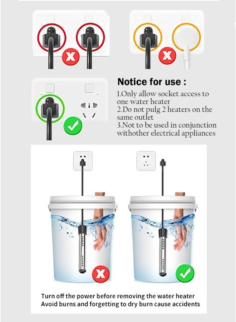 سيسلي سخان مياه غاطس، 1500 واط 220 فولت مع مؤقت للإيقاف التلقائي، ترموستات رقمي وحراسة من الفولاذ المقاوم للصدأ 304، سخان غاطس مزدوج الحماية للأمان للدلاء، حوض الاستحمام، وحوض السباحة الصغير (ليس للاستخدام مع الترموس/غلاية المياه) - Image 4