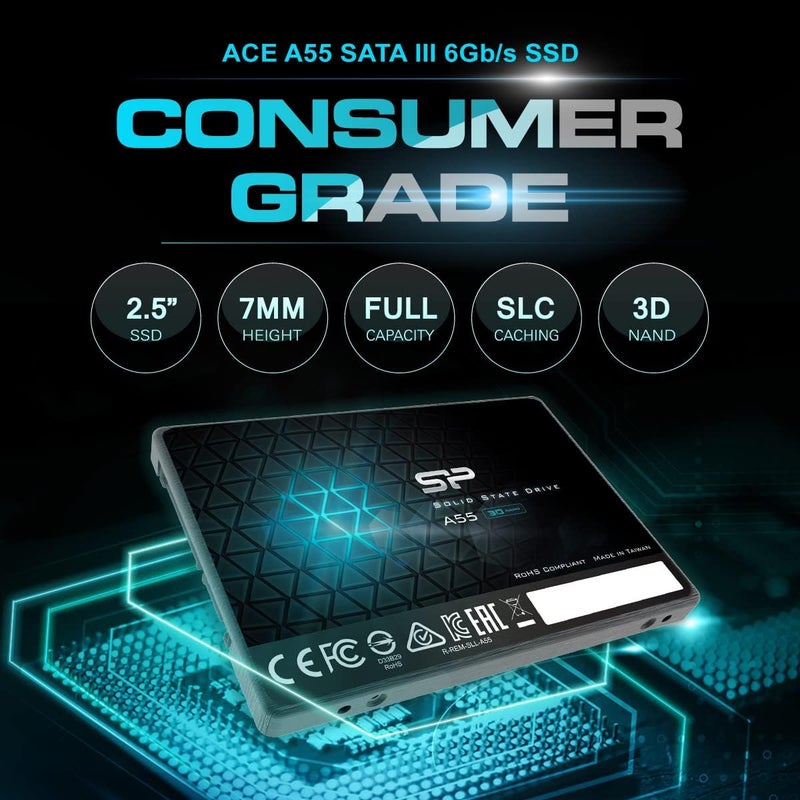 SP 1TB SSD 3D NAND A55 SLC Cache Performance Boost SATA III 2.5" 7mm (0.28") Internal Solid State Drive (SP001TBSS3A55S25) - Image 3