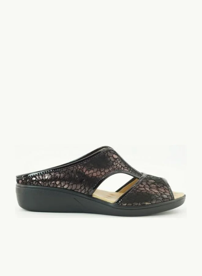 Zayna Pewter 221-3171 Zayna Ladies Low Wedge Heel Slides 2418-252 Pewter for Women | Best Price UAE