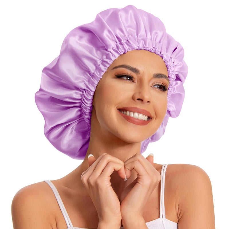 Edoneery Satin Bonnet Silk Bonnet Hair Bonnet for SleepingSlouchy Beanie Hat Satin Sleep Cap for Womens Natural  Curly HairLight Purple