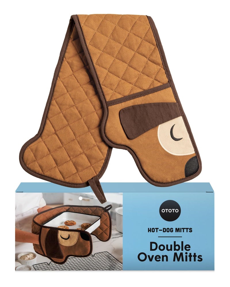 OTOTO Hot-Dog Double Oven Mitts Cute Funny - Gifts for Dog Lovers, Dachshund Themed Gifts, Heat Resistant, Kitchen Gadgets (Brown) - Image 1