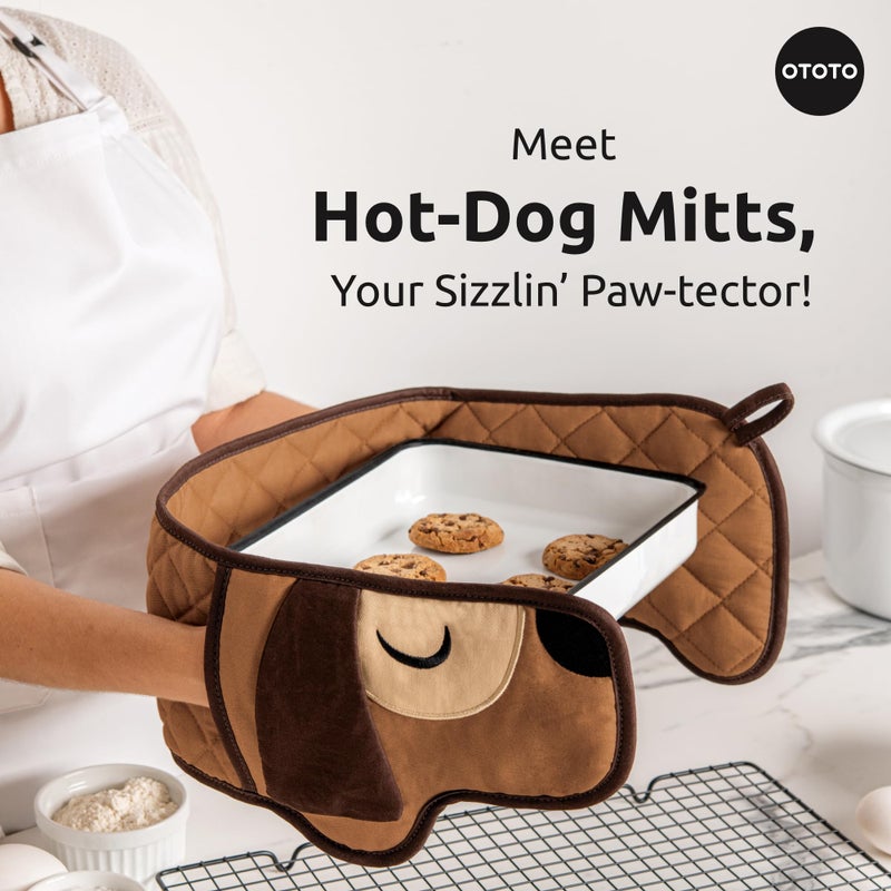 OTOTO Hot-Dog Double Oven Mitts Cute Funny - Gifts for Dog Lovers, Dachshund Themed Gifts, Heat Resistant, Kitchen Gadgets (Brown) - Image 2