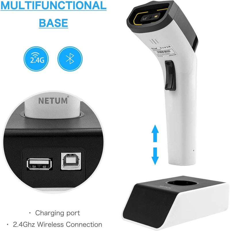 Bluetooth Wireless 2D Barcode Scanner with Hands-Free Charging Dock Automatic Detection Scanning Gun Works with Mac OS Windows iOS Android - DS7500-WH (White) - Image 2