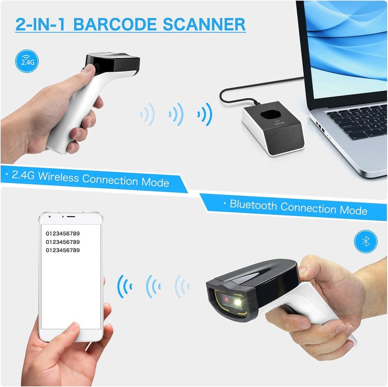 Bluetooth Wireless 2D Barcode Scanner with Hands-Free Charging Dock Automatic Detection Scanning Gun Works with Mac OS Windows iOS Android - DS7500-WH (White) - Image 4