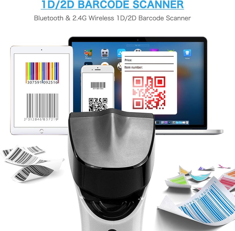 Bluetooth Wireless 2D Barcode Scanner with Hands-Free Charging Dock Automatic Detection Scanning Gun Works with Mac OS Windows iOS Android - DS7500-WH (White) - Image 3