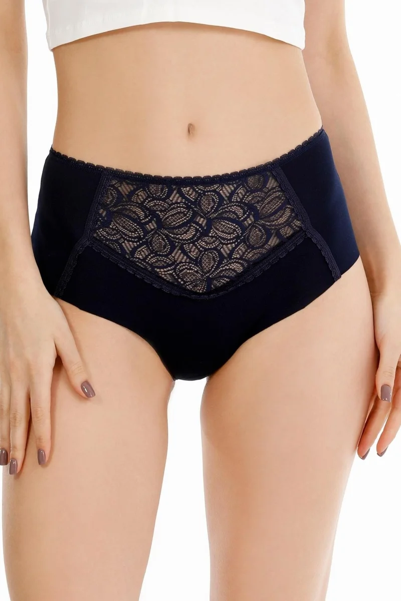 Sensu Women's Laser Cut High Waist Lace Detail 3-Piece Panties Set - Kts3102
