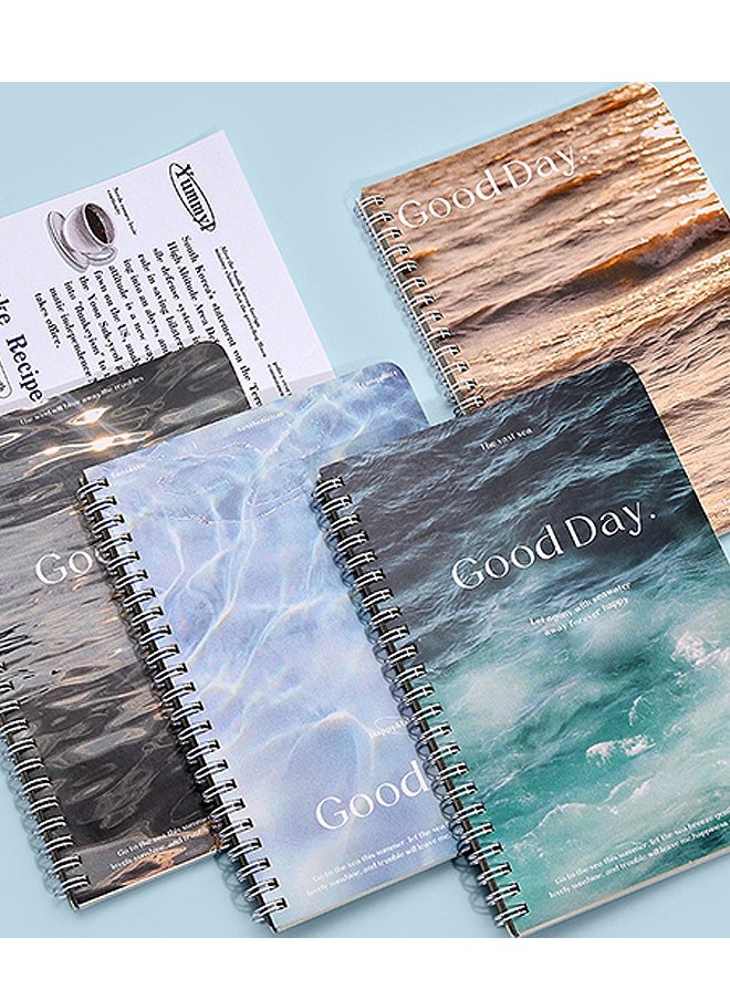 Beyond - 4 Pcs Spiral Notebook Set, Hardcover Wave cover Simple Notepad, Class Notes Business Office Notebook (Gold+Blue+Black) - Image 1