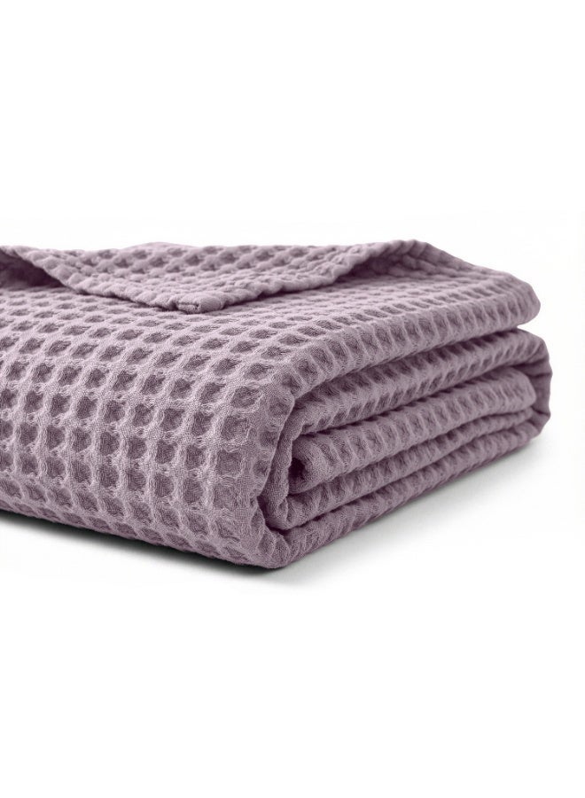Relax Egyptian cotton Waffle throw blanket,ultra-soft & lightweight with an elegant woven design ,king size 255x225 cm ,Light PurpleColor - Image 1