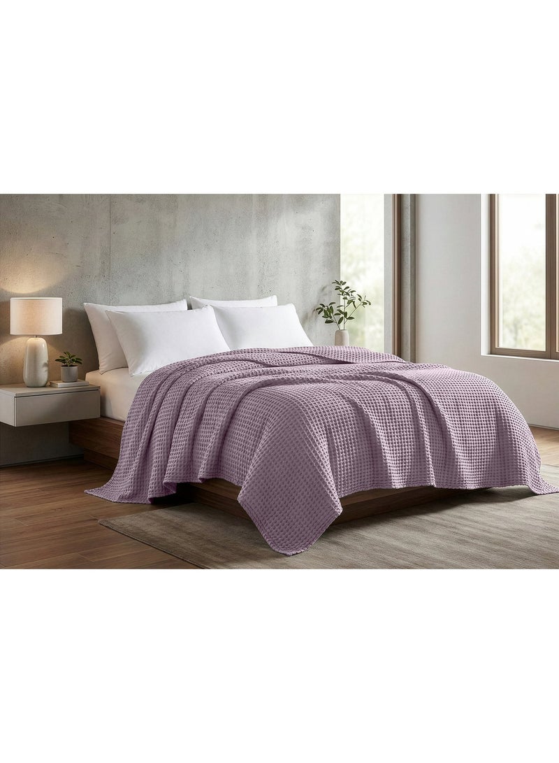 Relax Egyptian cotton Waffle throw blanket,ultra-soft & lightweight with an elegant woven design ,king size 255x225 cm ,Light PurpleColor - Image 3