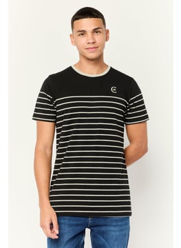 Men Regular Fit Short Sleeve Brand Logo T-Shirt, Black