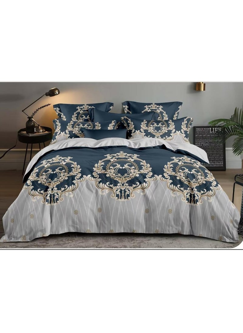AL RAID King Size Luxury Bedding Set Collection - Elegant Embroidery & Premium Microfibre Cotton Material, Includes Duvet Cover with Fitted Sheet and 4 Pillowcases (220x240cm) 