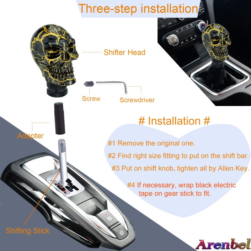 Arenbel Skeleton Car Racing Shift Stick Speed Grip Knob Skull Gear Lever Shifter Handle Fit Most Manual Auto Transmissions, Black Pattern - Image 4