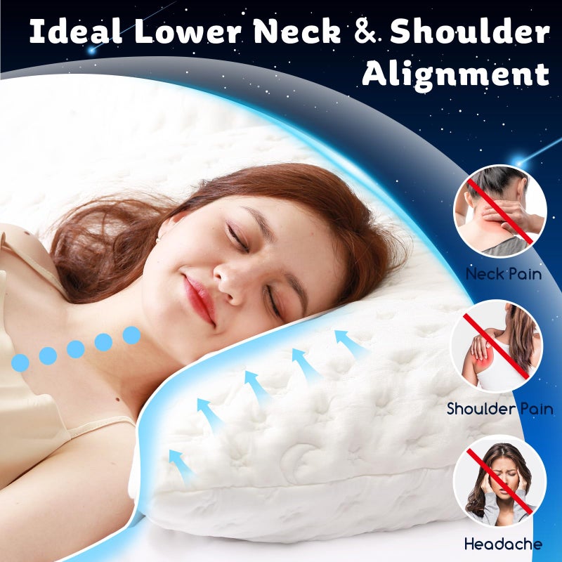 KUCEY Cooling Side Sleeper Pillow for Neck and Shoulder Pain, Luxury Shredded Memory Foam Curved Bed Pillows for Sleeping Set of 1- Adjustable Queen Size- Washable Cover Original White - Image 5