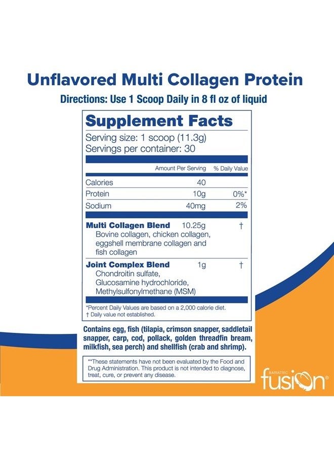Bariatric Fusion - Unflavored Multi Collagen Protein Powder | Plus Joint Support Complex of MSM and Glucosamine | Dairy, Gluten & Soy Free | Non-GMO | 30 Servings - Image 1