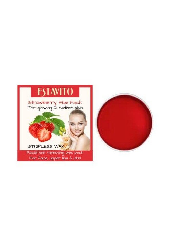 ESTAVITO Strawberry Wax Pack 80 gms | KATORI WAX | FACIAL HAIR REMOVING WAX PACK | For Face,upper lips and chin | Get free Spatula | - Image 1