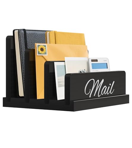 KISENG Mail Organizer for Desk,Wooden Mail Holder with Divider, 3-Slot Letter Sorter File Holder,Vertical Bill Organizer for Desktop Document/Notebook/Filing/Folders/Paper - Image 1
