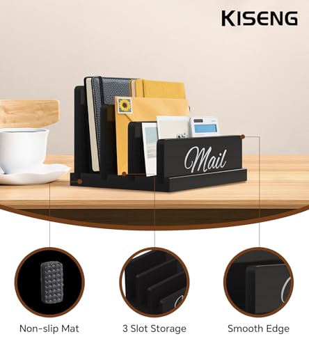 KISENG Mail Organizer for Desk,Wooden Mail Holder with Divider, 3-Slot Letter Sorter File Holder,Vertical Bill Organizer for Desktop Document/Notebook/Filing/Folders/Paper - Image 3