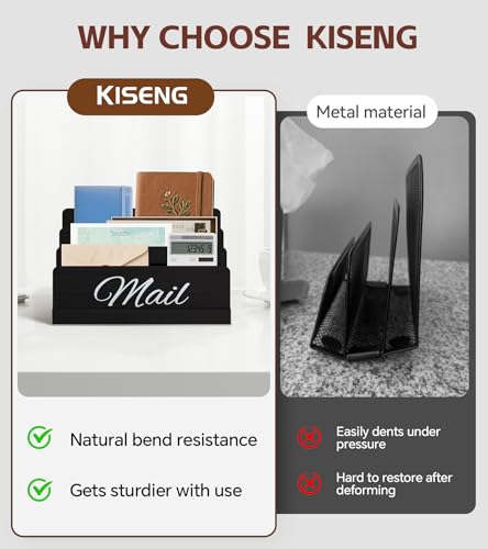 KISENG Mail Organizer for Desk,Wooden Mail Holder with Divider, 3-Slot Letter Sorter File Holder,Vertical Bill Organizer for Desktop Document/Notebook/Filing/Folders/Paper - Image 5