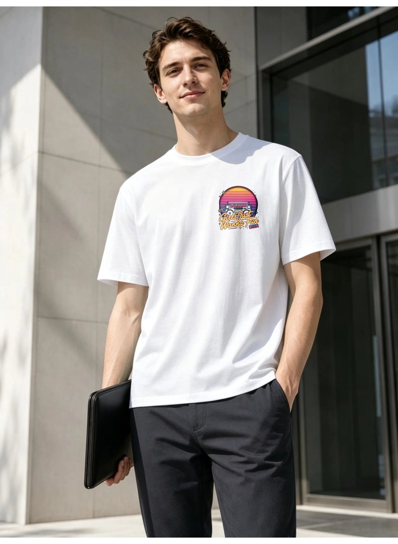 Men's Cotton Printed T-Shirt, Loose Fit, White, Breathable - Image 1