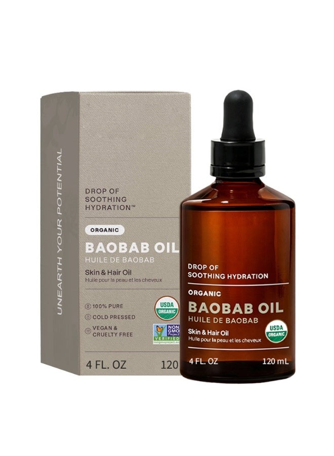 USDA Organic Baobab Oi, 100% Pure | for Hair, Face & Skin | Natural Cold Pressed Carrier Oil, Imported from Morocco