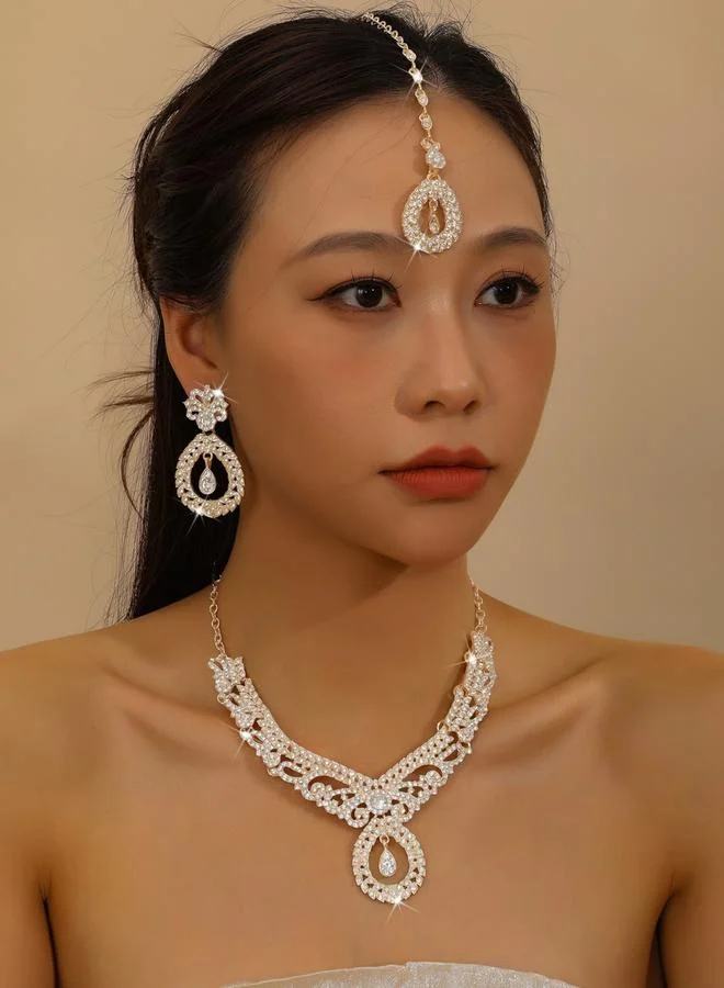 Take Two 3-Piece Embellished Drop Necklace, Forehead Pendant and Earrings Jewelry Set