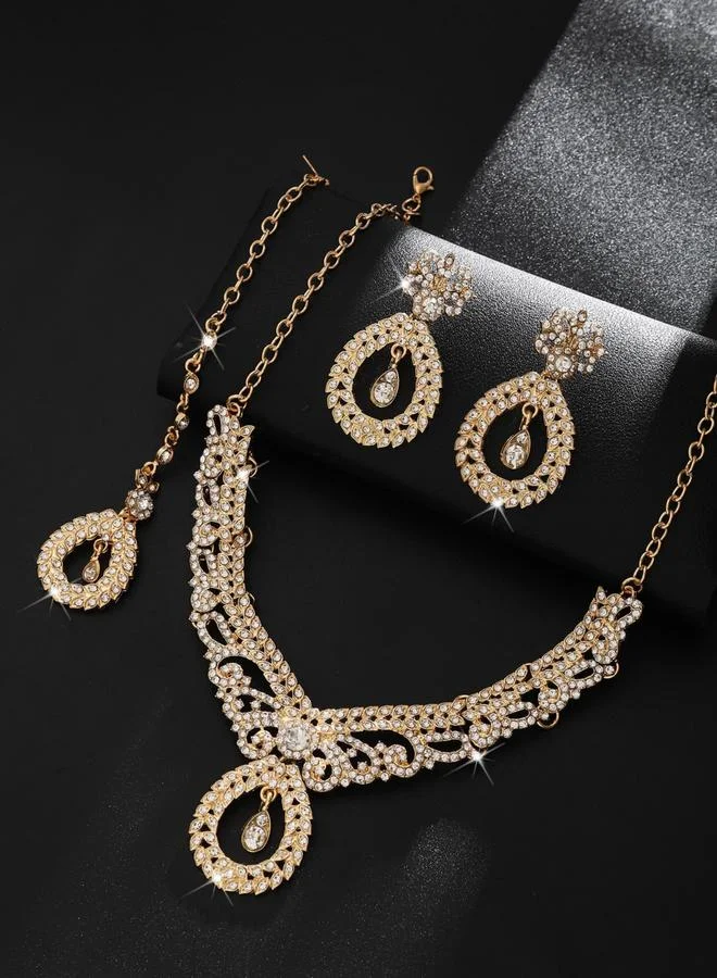 Take Two  3-Piece Embellished Drop Necklace, Forehead Pendant and Earrings Jewelry Set for Women | Best Price UAE