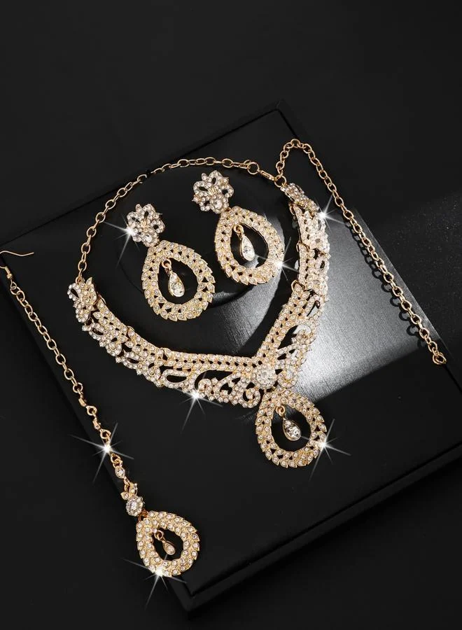 Take Two 3-Piece Embellished Drop Necklace, Forehead Pendant and Earrings Jewelry Set