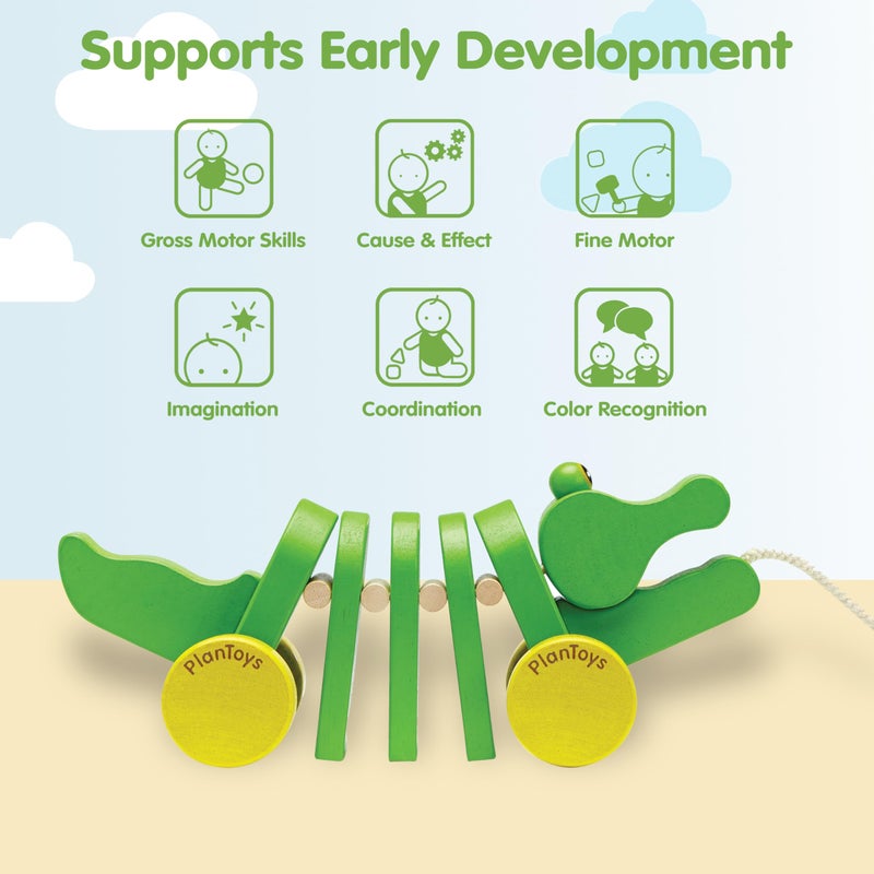 PlanToys® Dancing Alligator Pull Toy for Toddlers | Eco-Friendly Wood Toy with Click-Clack Sound | Walking Toy for Babies - Image 4