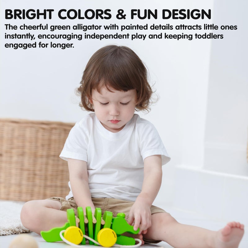 PlanToys® Dancing Alligator Pull Toy for Toddlers | Eco-Friendly Wood Toy with Click-Clack Sound | Walking Toy for Babies - Image 5