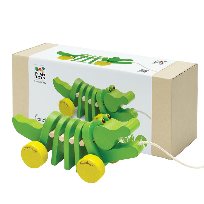 PlanToys® Dancing Alligator Pull Toy for Toddlers | Eco-Friendly Wood Toy with Click-Clack Sound | Walking Toy for Babies - Image 1