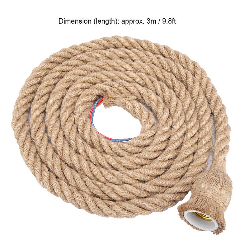 3m E27 Vintage Hemp Rope Ceiling Light Base Pendant Lamp Bulb Holder 85-265V - Image 1