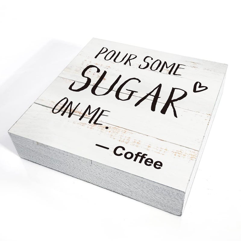 HDKY Coffee Wood Box Sign Kitchen Home Decor, Rustic Funny Pour Some Sugar on Me Wooden Box Sign Block Plaque for Wall Tabletop Desk Decoration Coffee Lover Gift - Image 3
