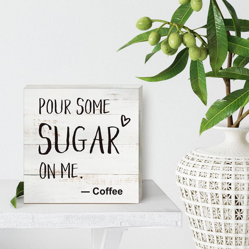 HDKY Coffee Wood Box Sign Kitchen Home Decor, Rustic Funny Pour Some Sugar on Me Wooden Box Sign Block Plaque for Wall Tabletop Desk Decoration Coffee Lover Gift - Image 4