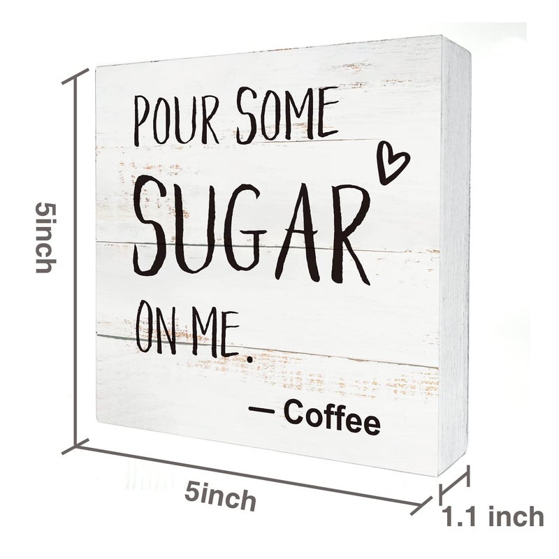 HDKY Coffee Wood Box Sign Kitchen Home Decor, Rustic Funny Pour Some Sugar on Me Wooden Box Sign Block Plaque for Wall Tabletop Desk Decoration Coffee Lover Gift - Image 2