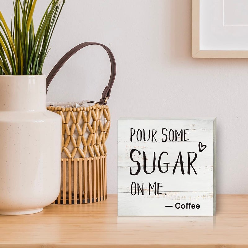 HDKY Coffee Wood Box Sign Kitchen Home Decor, Rustic Funny Pour Some Sugar on Me Wooden Box Sign Block Plaque for Wall Tabletop Desk Decoration Coffee Lover Gift - Image 5