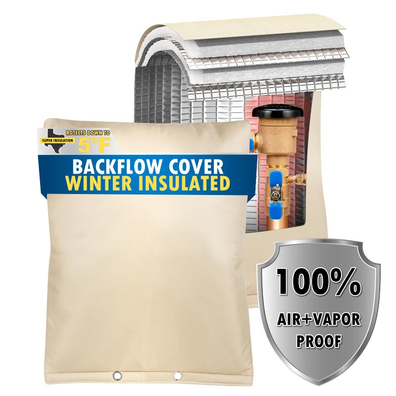 Backflow Preventer Insulation Cover 5F Actgan 16X20 5 Layers Outdoor Pressure Vacuum Breaker Sprinkler Valve Faucet Cover for Winter Freeze Protection Beige